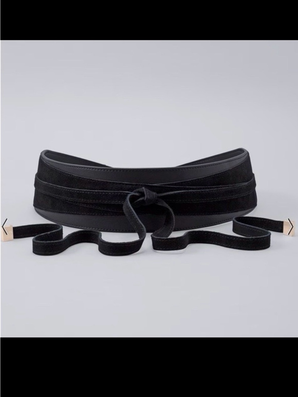 WHBM Black Wrap Obi Belt with Long Ties Sz M/L NWT